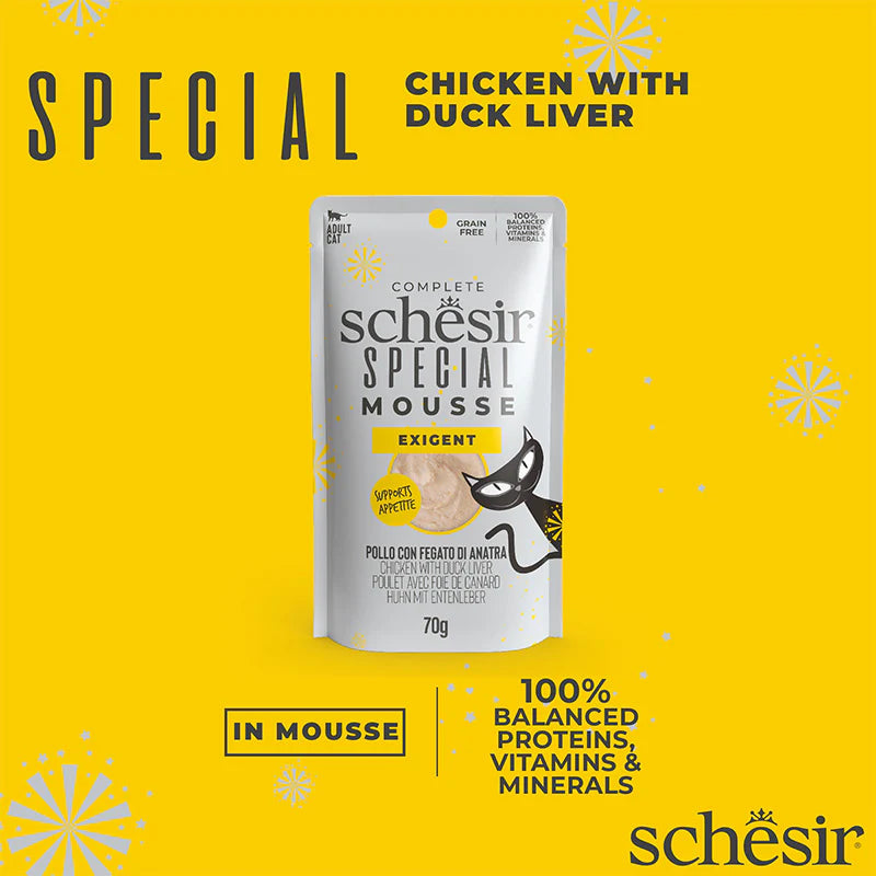 Schesir [最新系列 Special Mousse]  -挑嘴雞肉鴨肝慕絲主食包70g