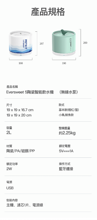 Petkit Eversweet 5 陶瓷智能飲水機 (小鳥綠色) 香港原裝行貨